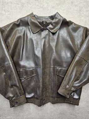 Vintage Mountain Club Faux Leather Sherpa Lined Bomber Jacket XL Brown
